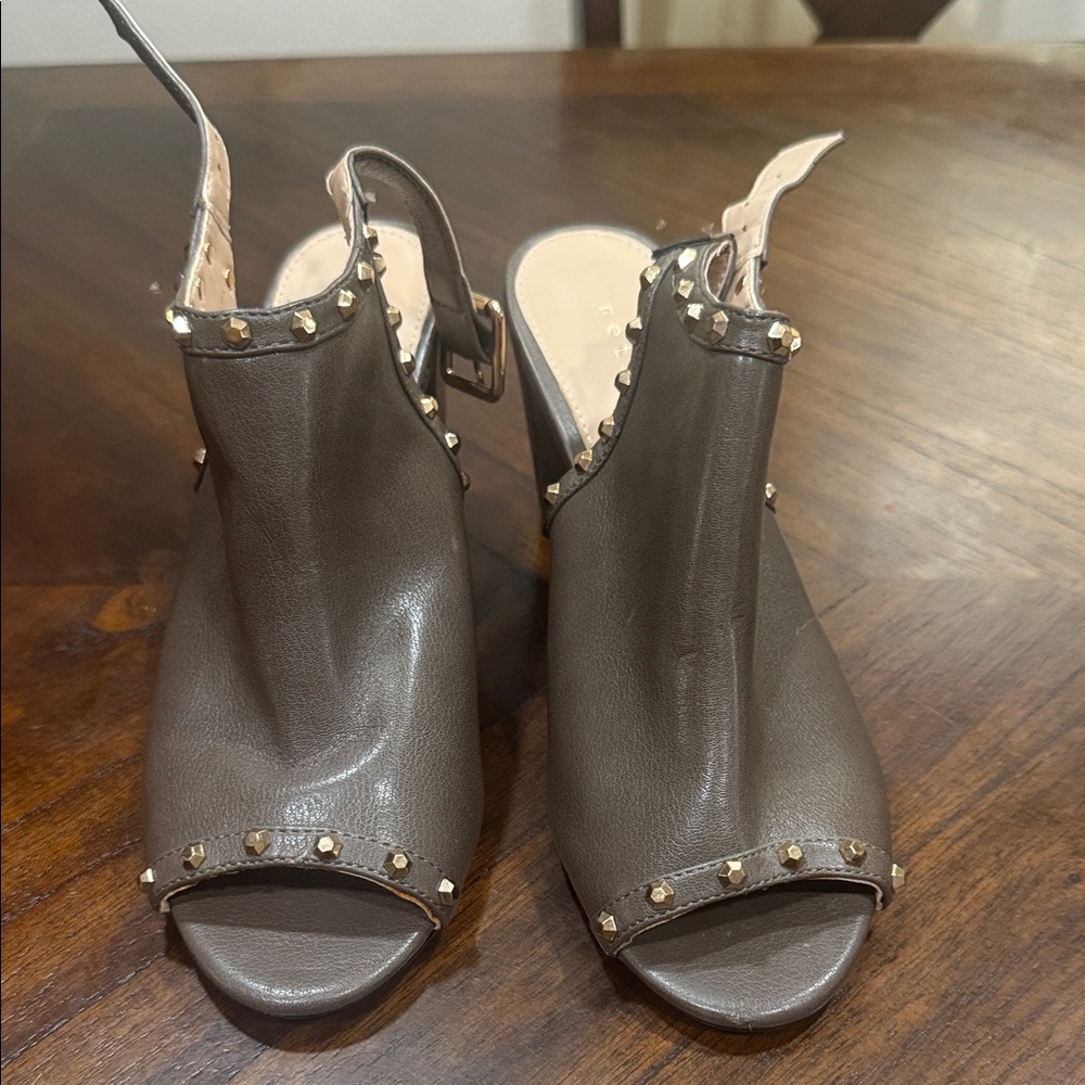 Metaphor Brown Studded Open-Toe Mules